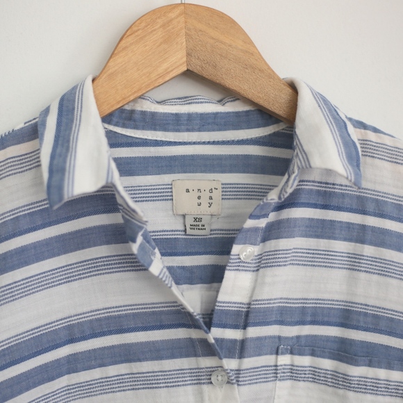 A New Day Striped Button Up Blue Blouse - Picture 6 of 8